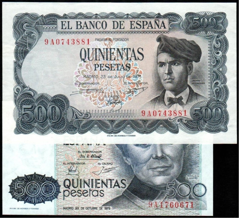 23 de julio de 1971. 500 pesetas. Serie 9A. E473b. 23 de octubre de 1979. 500 pe...