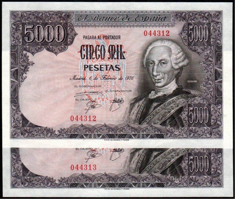 6 de febrero de 1976. 5.000 pesetas. Sin serie. Numeración comienza con 0. Parej...