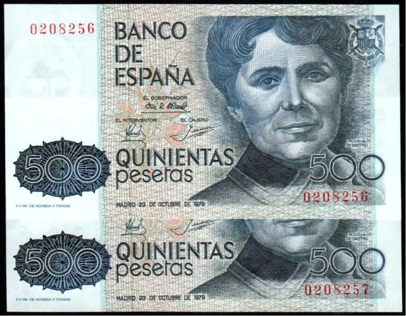 23 de octubre de 1979. 500 pesetas. Sin serie. Pareja correlativa. Numeración co...