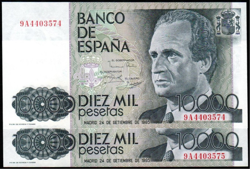 24 de septiembre de 1985. 10.000 pesetas. Serie 9A. Pareja correlativa. E481b. S...