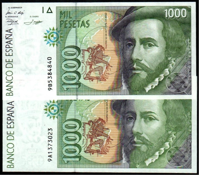 12 de octubre de 1992. 1.000 pesetas. Serie 9A y 9B. E483c. SC, apresto original...