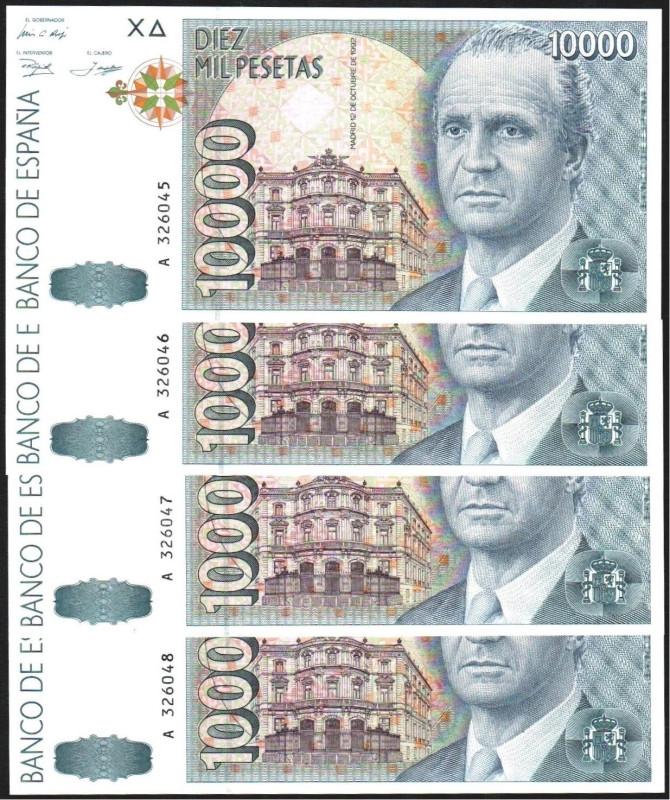 12 de octubre de 1992. 10.000 pesetas. Serie A. Cuatro correlativos. E485a. SC a...