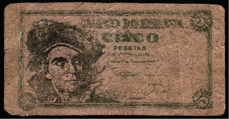 5 de marzo de 1948. 5 pesetas. Serie G. Falso. E no cita. Mejor que RC