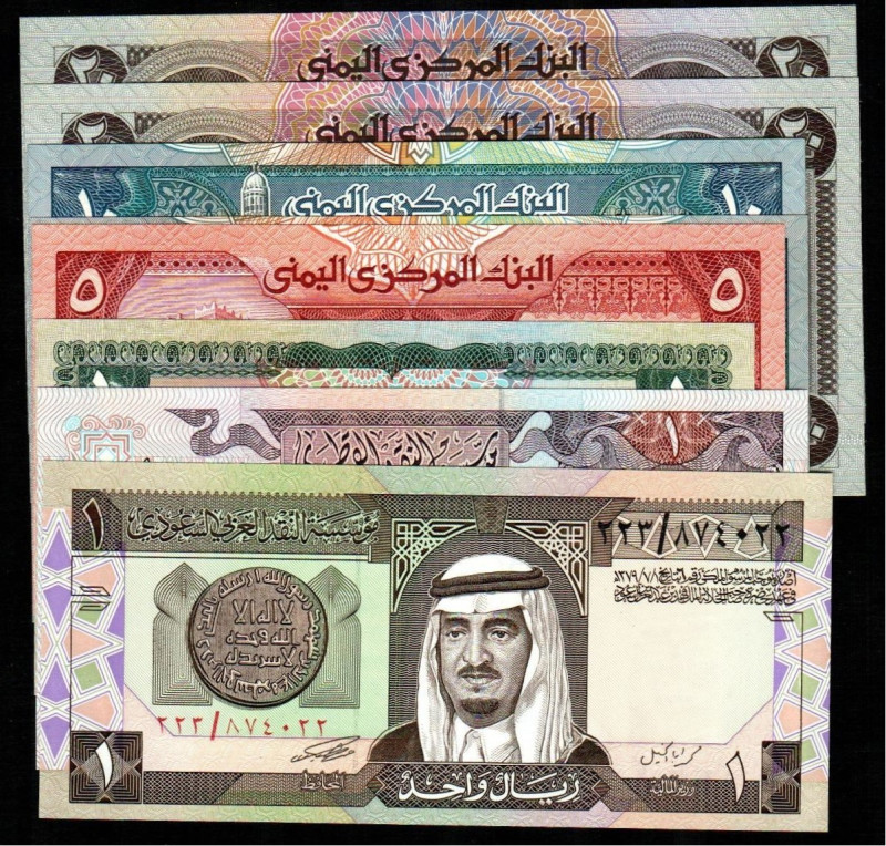 ARABIA SAUDÍ. 1 riyal. (1984-1389). P21c (2$). QATAR. 1 riyal. 1996-WPM14a (5$)....