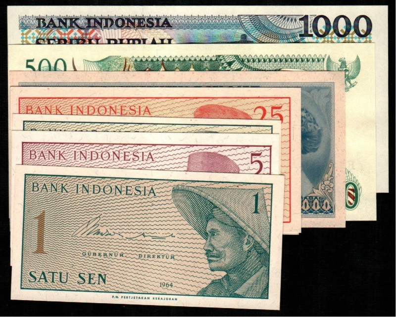 INDONESIA. 1, 5, 10, 25 y 50 sen. 1964. WPM90 a 94. 1 rupia. 1956. WPM74 (1$). 1...