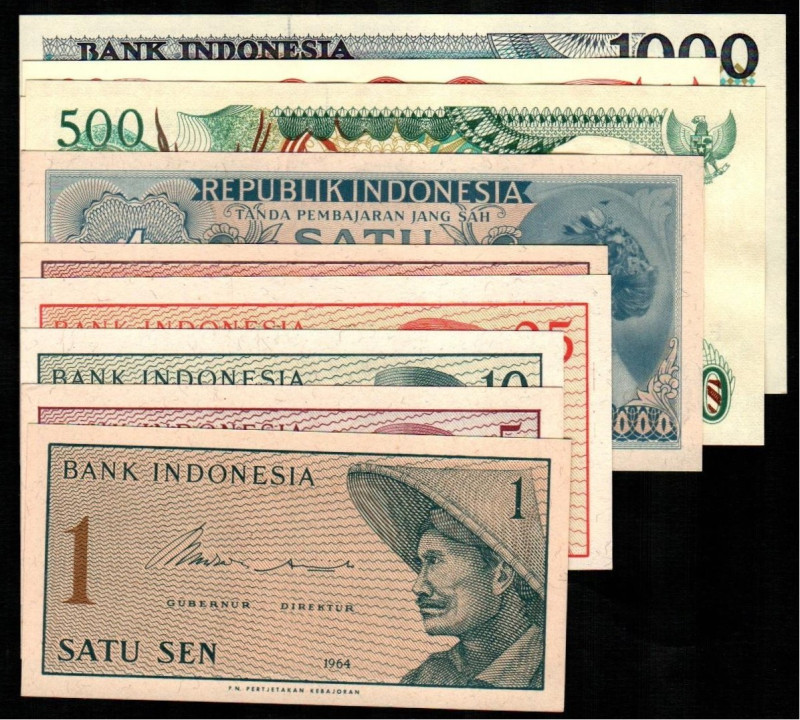 INDONESIA. 1, 5, 10, 25 y 50 sen. 1964. WPM90 a 94. 1 rupia. 1956. WPM74 (1$). 1...