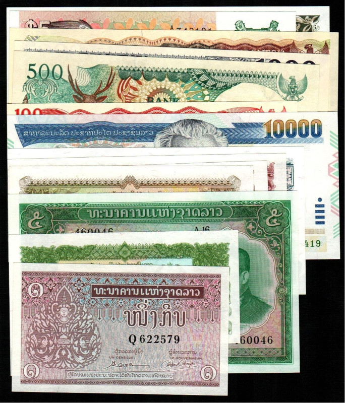 LAOS. 1 y 5 kip. (1962). WPM8a y 9b (2$). 5, 10 y 20 kip. (1979). WPM26, 27 y 28...