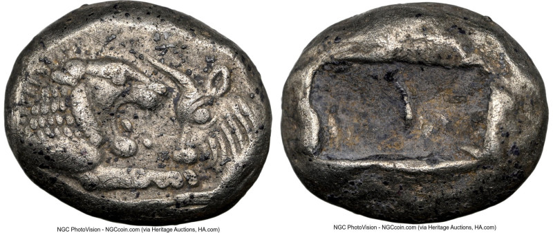 LYDIAN KINGDOM. Croesus (561-546 BC). AR third-stater (8mm, 3.54 gm). NGC AU 5/5...