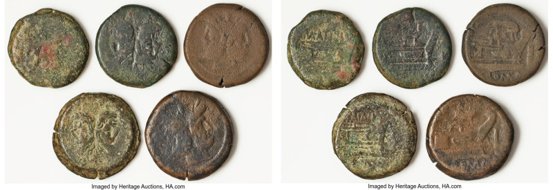 ANCIENT LOTS. Roman Republic. Lot of five (5) AE asses. Good-Fine. Includes: Fiv...