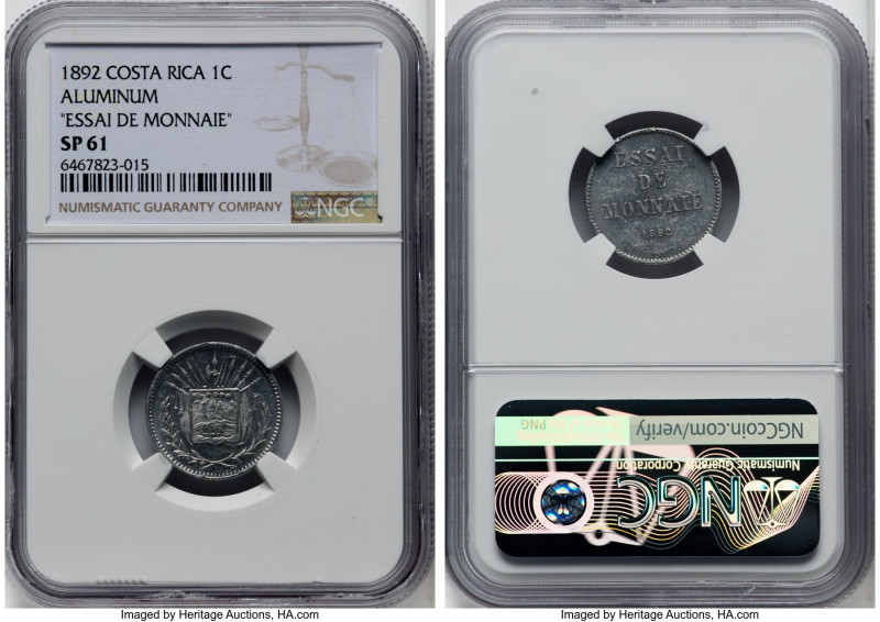 Republic aluminum "Essai De Monnaie" Centavo 1892 SP61 NGC, KM-Unl., cf. KM-Pn5 ...