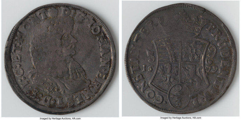 Saxe-Weimar. Johann Ernst II 2/3 Taler (Gulden) 1679 Fine, KM104, Dav-891. 37.7m...