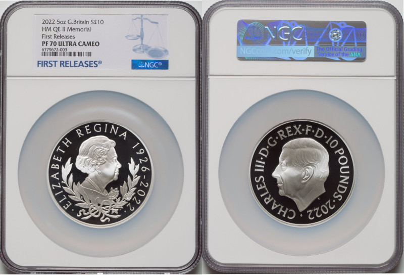 Charles III silver Proof "Queen Elizabeth II Memorial" 10 Pounds (5 oz) 2022 PR7...