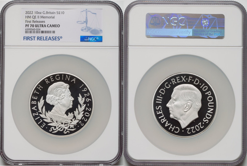 Charles III silver Proof "Queen Elizabeth II Memorial" 10 Pounds (10 oz) 2022 PR...