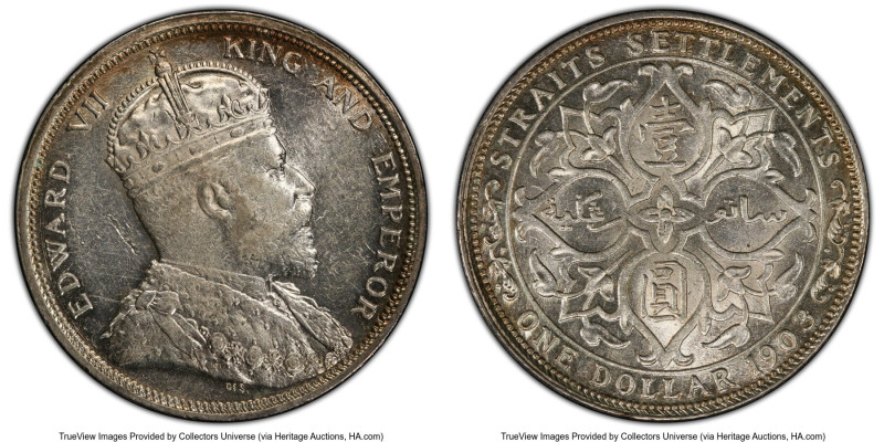 British Colony. Edward VII Dollar 1903-B AU58 PCGS, Bombay mint, KM25, Prid-2 Ra...