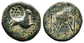 Greek Coins
KINGS OF BOSPOROS. Polemo I (5,2 gr - 18,80 mm) (Circa 37-8 BC). Ae. Pantikapaion.
Obv: Lion springing right; star above.
Rev: Monogram...