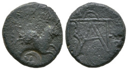 Greek Coins
KINGS OF BOSPOROS. Polemo I (5,4 gr - 19,50 mm) (Circa 37-8 BC). Ae. Pantikapaion.
Obv: Lion springing right; star above.
Rev: Monogram of...