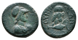 Greek Coins
PHRYGIA, Synnada. Pseudo-autonomous (2nd-3rd centuries)(2,7 gr - 14,80 mm). AE.
Obv: Helmeted bust of Athena right, wearing aegis.
Rev: CV...