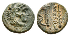 Greek Coins
KINGS OF MACEDON. Alexander III 'the Great' (336-323 BC)(1.3 gr - 11.90 mm). AE. Uncertain Macedonian mint.
Obv: Head of Herakles right, w...