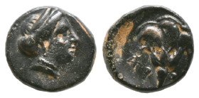 Greek Coins
CARIA. Rhodes. (404-circa 385 BC). Ae.
Obv: Head of nymph of Rhodes right.
Rev: [T] - P.
Rose with buds to left and right.
1,5 gr - 12,00 ...