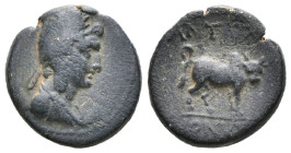 Greek
PISIDIA. Antiochia. Ae (1st century BC). Therilochos, magistrate.
Obv: Laureate and draped bust of Men on crescent right, wearing phrygian .
Rev...