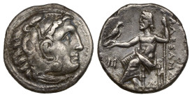Greek Coins
KINGS OF MACEDON. Alexander III 'the Great' (336-323 BC). Drachm.(3,70gr 17,50mm)
Obv: Head of Herakles right, wearing lion skin.
Rev: AΛΕ...
