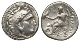 Greek Coins
KINGS OF MACEDON. Alexander III 'the Great' (336-323 BC). Drachm.(4,0gr 16,80mm)
Obv: Head of Herakles right, wearing lion skin.
Rev: AΛΕΞ...