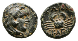 Greek Coins
CARIA. Kos. Ae (1,1 gr - 10,60 mm) (Circa 280-250 BC). Ae. Diagoras, magistrate.
Obv: Veiled female head right.
Rev: KΩION / ΔIAΓOPAΣ. Cra...