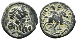 Greek Coins
Pisidia, Isinda Æ21. Pseudo-autonomous issue, temp. Caracalla(?), AD 198-217(3,3gr 18,00mm). Laureate head of Zeus right / ICIN-Δ-Є-ΩN war...