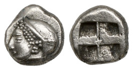 Greek Coins
IONIA. Phokaia. Diobol (1,1 gr - 8,90 mm) (Circa 521-478 BC).
Obv: Archaic female head left, wearing earring and helmet or close fitting c...