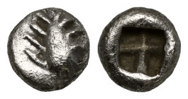Greek Coins
MYSIA, Kyzikos. (Circa 600-550 BC). AR Hemiobol (0,4 gr - 7,10 mm)
Obv: Head of tunny 
Rev: Quadripartite incuse square.