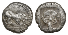Greek Coins
ASIA MINOR, Uncertain. 5th century BC. AR Diobol(?) (1,60gr 10,70mm ). Lion at bay right / Facing gorgoneion within incuse square. Appare...