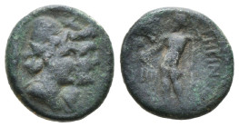 Greek Coins
BRUTTIUM, Rhegion. Circa 211-201 BC. Æ Tetrachalkon (2,9 gr - 15,50 mm). Second Punic War issue. Jugate heads of the Dioskouroi right, wea...