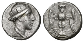 Greek Coins 
PONTOS. Amisos. drachm (Circa 300-125 BC). RARE
Obv: Turreted head of Tyche-Hera right.
Rev: Owl, with wings spread, standing facing on s...
