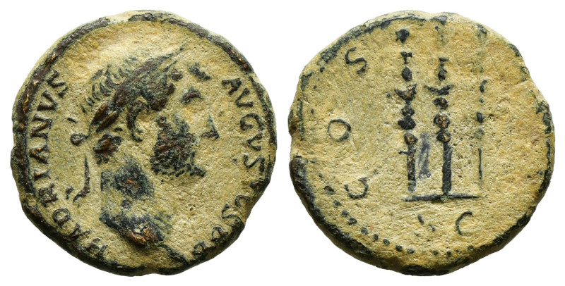 Roman Imperial
Hadrian Æ Semis. (3,2 gr - 17,00 mm) Rome, AD 128-129. HADRIANVS ...