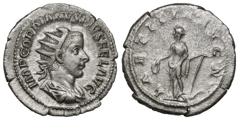 Roman Imperial
Gordian III. A.D. 238-244. AR denarius (3,7 gr - 23,00 mm). Rome,...