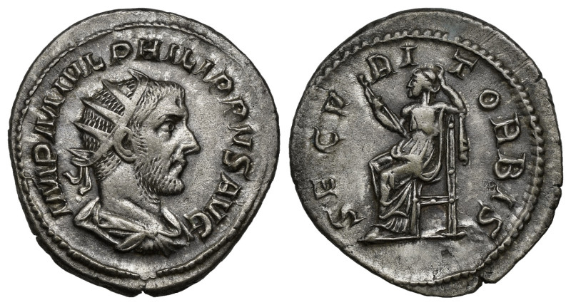 Roman Imperial
Philip I. AD 244-249. Antoninianus AR (4,2 gr - 21,90 mm)
IMP M I...