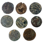 HISPANIA ANTIGUA. Lote de 8 bronces de cecas meridionales, todos ellos con resellos. BC/MBC los resellos. RC/BC las monedas.