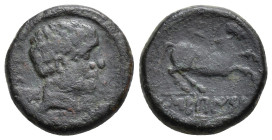 HISPANIA ANTIGUA. SEKAISA. Mitad. A/ Cabeza masculina a der. R/ Caballo con rienda suelta a der. en exergo SEKaISA. AE 5,63 g. 17,9 mm. I-2146 (vte. p...