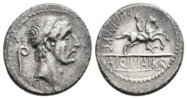 REPÚBLICA ROMANA. MARCIA. C. Marcius Philippus. Denario. Roma (56 a.C.). A/ Cabeza de Anco Marcio diademada a der., delante lítuo; ANCVS. R/ Estauta e...