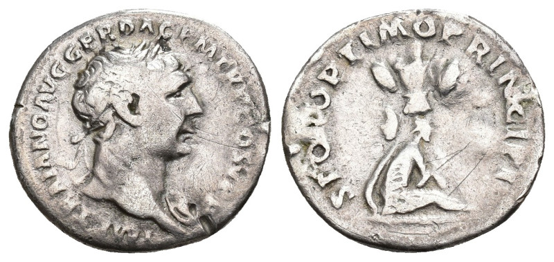 IMPERIO ROMANO. TRAJANO. Denario. Roma (103-111). A/ Cabeza laureada con égida a...