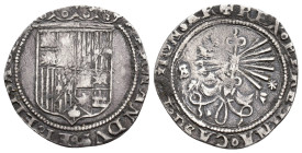 REYES CATÓLICOS. Real. Sevilla. A/ Sin marcas. R/ S-*. AR 3,04 g. 23,9 mm. AC-415. BC+/MBC-.