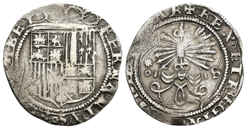 REYES CATÓLICOS. Real. Sevilla. R/ S tumbada y *. AR 3,24 g. 25,3 mm. AC-416. Fi...