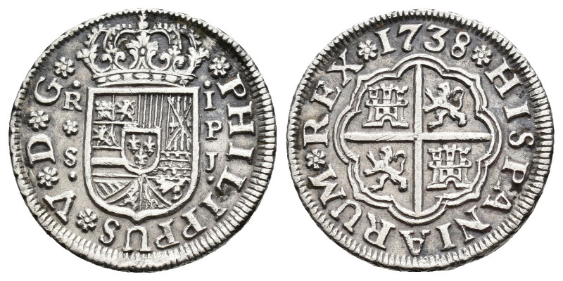 FELIPE V. Real. Sevilla. 1738. PJ. AR 2,75 g. 19,9 mm. VI-551. Pequeñas marcas. ...