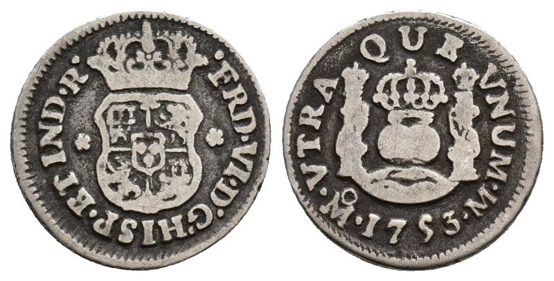 FERNANDO VI. 1/2 real. México. 1753. M. AR 1,54 g. 16,3 mm. VI-71. BC+/MBC-.