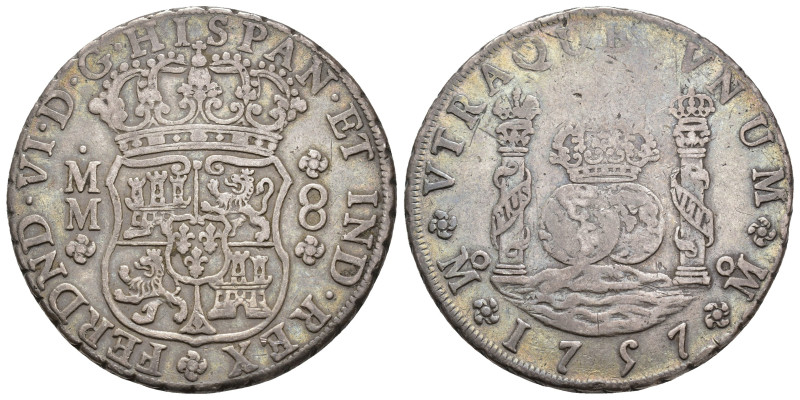 FERNANDO VI. 8 reales. México. 1757. MM. AR 26,54 g. 38,6 mm. VI-368. Pequeñas m...