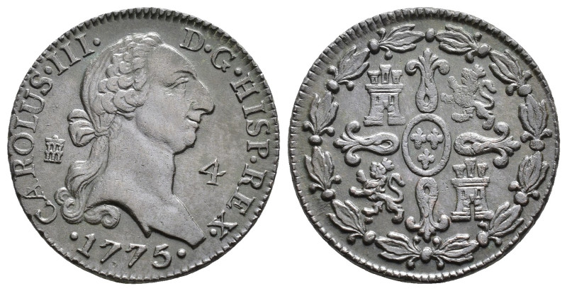 CARLOS III. 4 maravedís. Segovia. 1775. AE 5,24 g. 24,5 mm. VI-43. Leve acuñació...