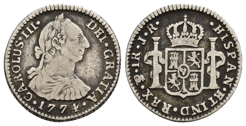 CARLOS III. Real. Potosí. 1774. JR. AR 3,4 g. 20,5 mm. VI-411. Pequeñas marcas. ...