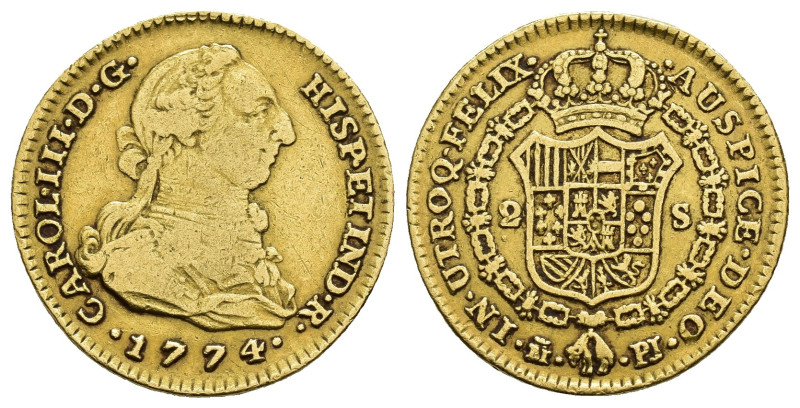 CARLOS III. 2 escudos. Madrid. 1774. PJ. AU 6,66 g. 22,5 mm. VI-1286. MBC-/MBC.