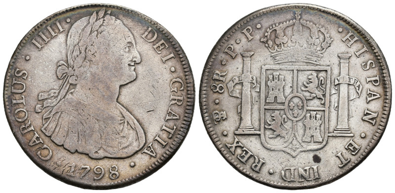 CARLOS IV. 8 reales. Potosí. 1798. PP. AR 26,62 g. 41,4 mm. VI-818. Pequeñas mar...