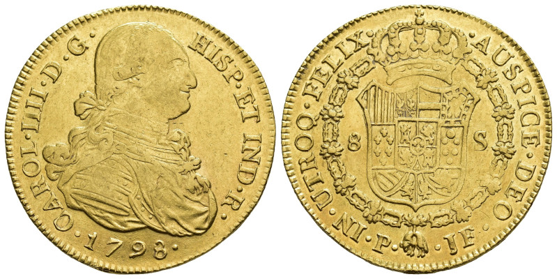 CARLOS IV. 8 escudos. Popayán. 1798. JF. AU 27,05 g. 37,1 mm. VI-1378. R.B.O. MB...